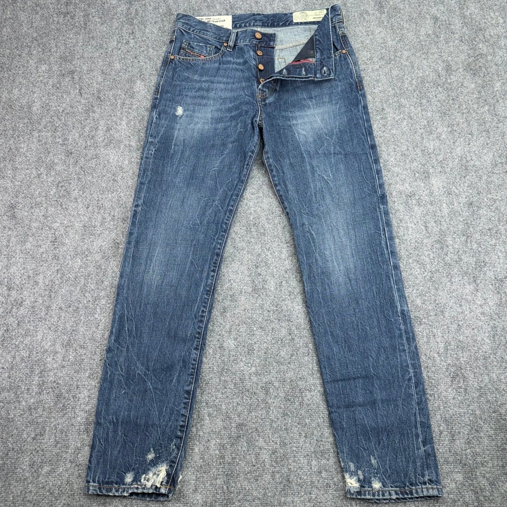 Diesel Jeans Mens 30x34 (Fits 31x30) Mharky Slim Skinny Button Fly Distressed